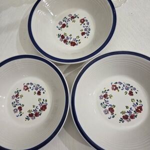 Spectrum Floral Patterned Bowls with Blue Rim Stoneware 3